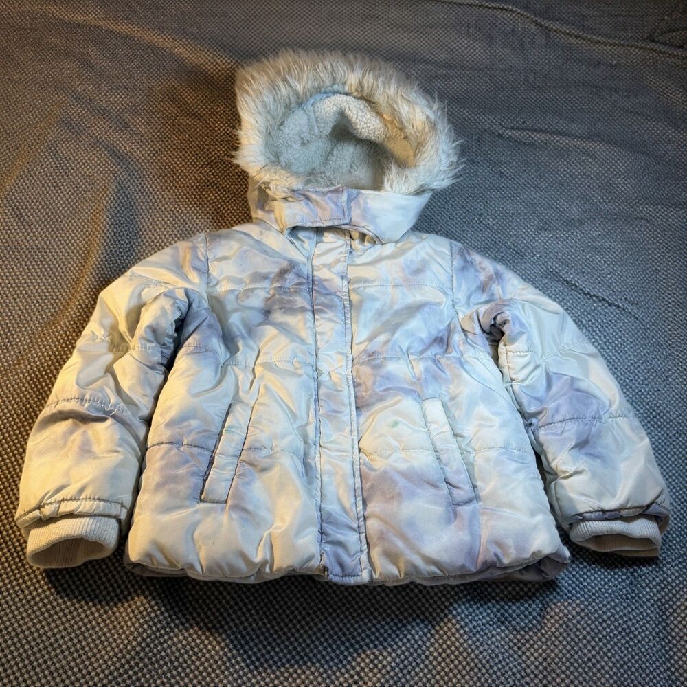 C&C California 5 Tie Dye Girls Blue Polyester Faux Fur Hooded Puffer Winter Coat